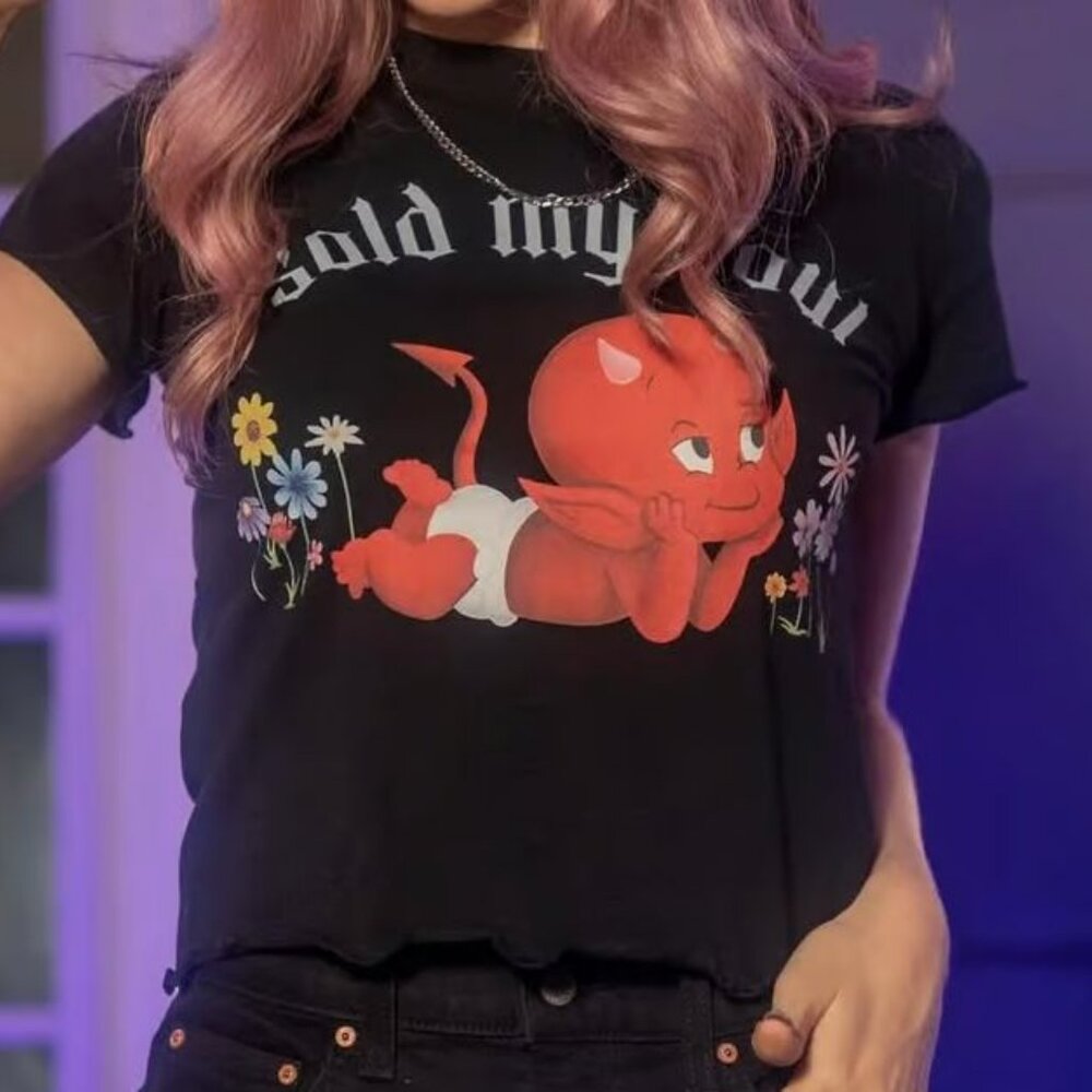 Hot Stuff x Cakeworthy Sold My Soul Graphic Tee Cropped T-Shirt Women's XL